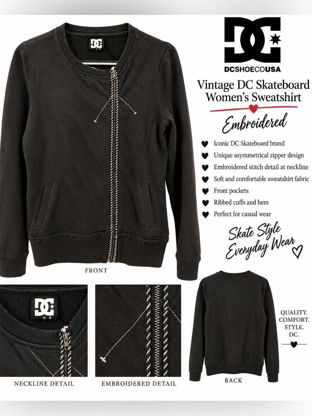 Vintage DC Skateboard Women’s Black Sweatshirt
Embroidered